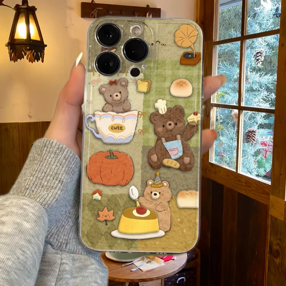 复古小熊适用苹果16手机壳15新款iphone15promax透明14/13/12全包