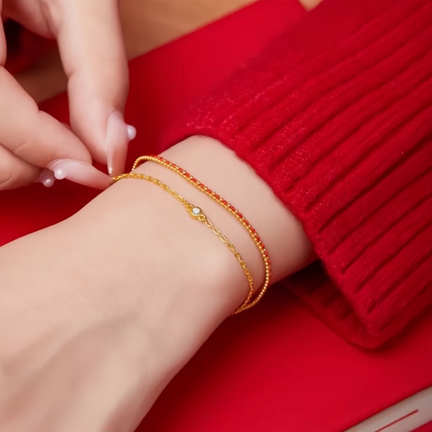  手工编织双层红绳锆石双层红绳手链123