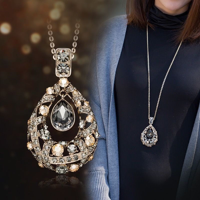 合金合成锆石吊坠 毛衣链长款2025年新款女百搭衣服装饰毛衣项链