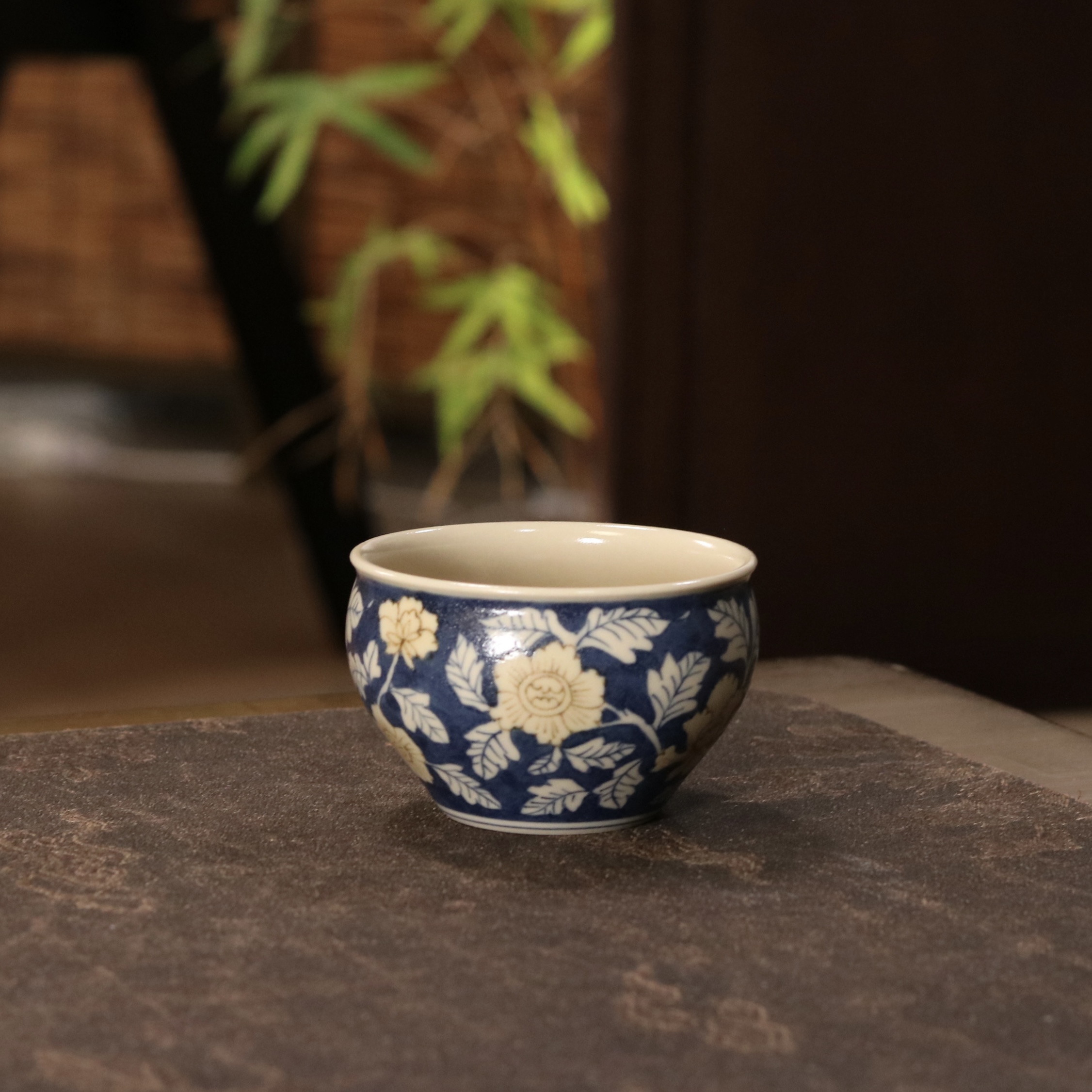 雨溪山房 景德镇手绘青花太阳鸟凤凰釉里金主人杯 100cc yx090