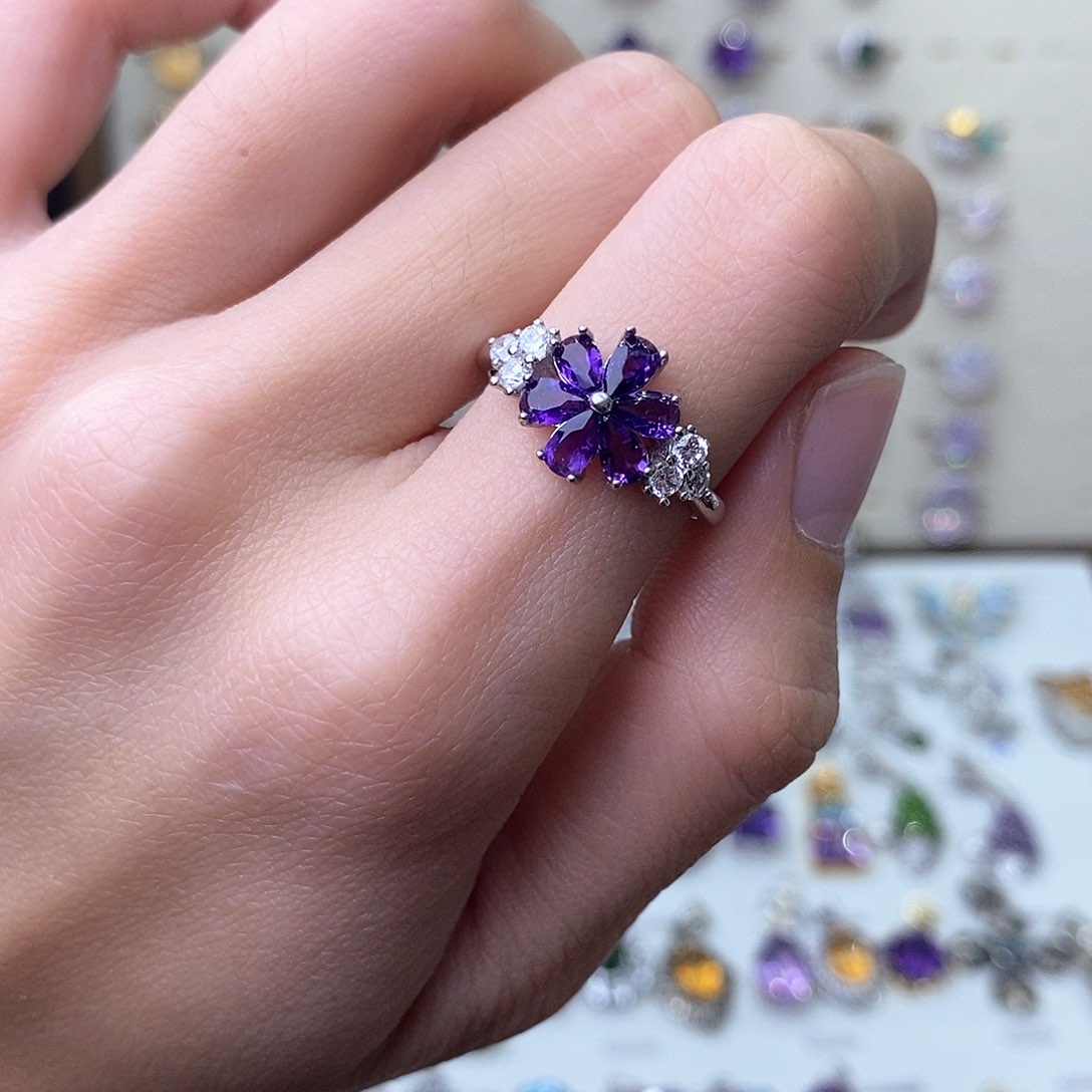 紫晶戒指银S925镶嵌（需要证书备注）