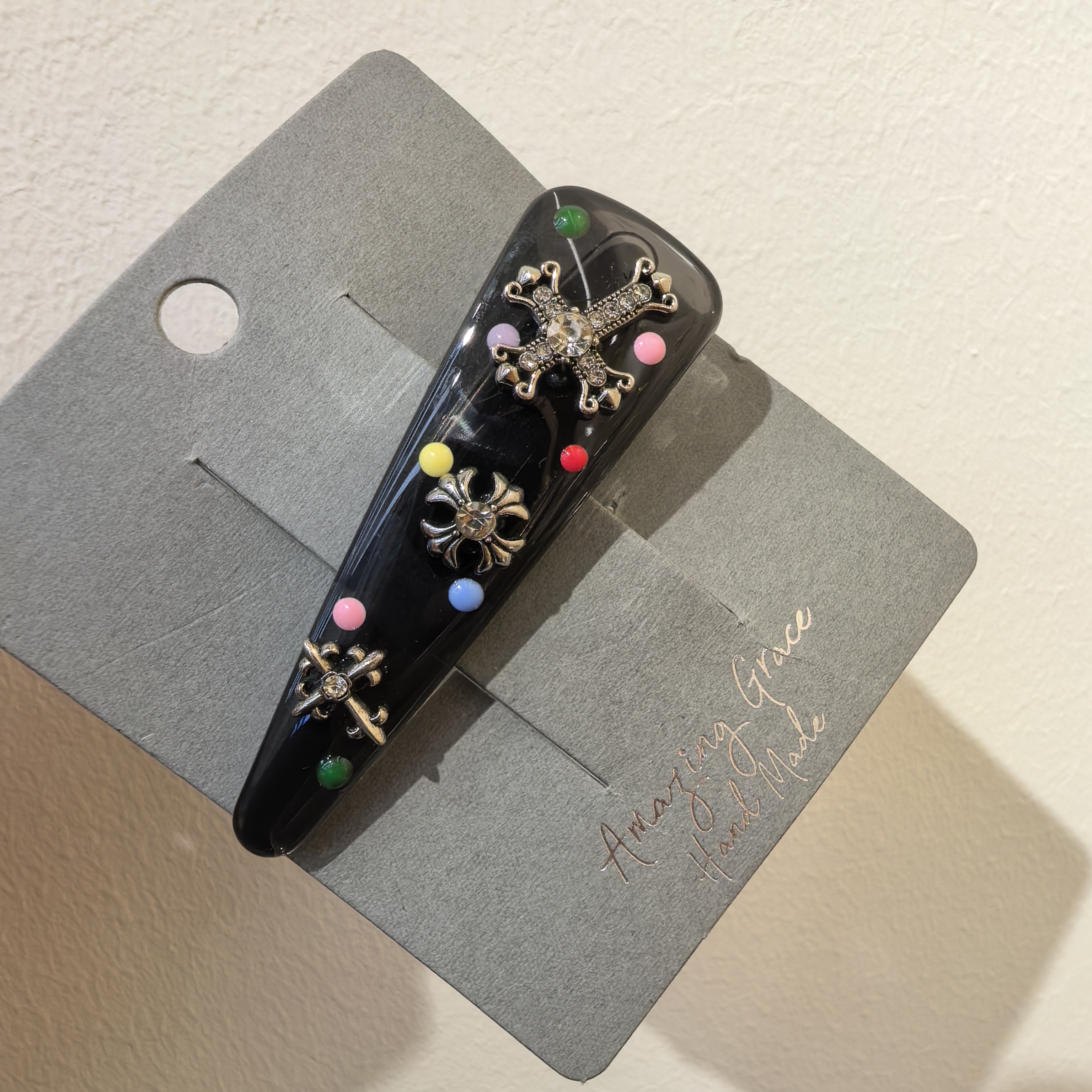 D647灰色彩波点克克闪闪边夹