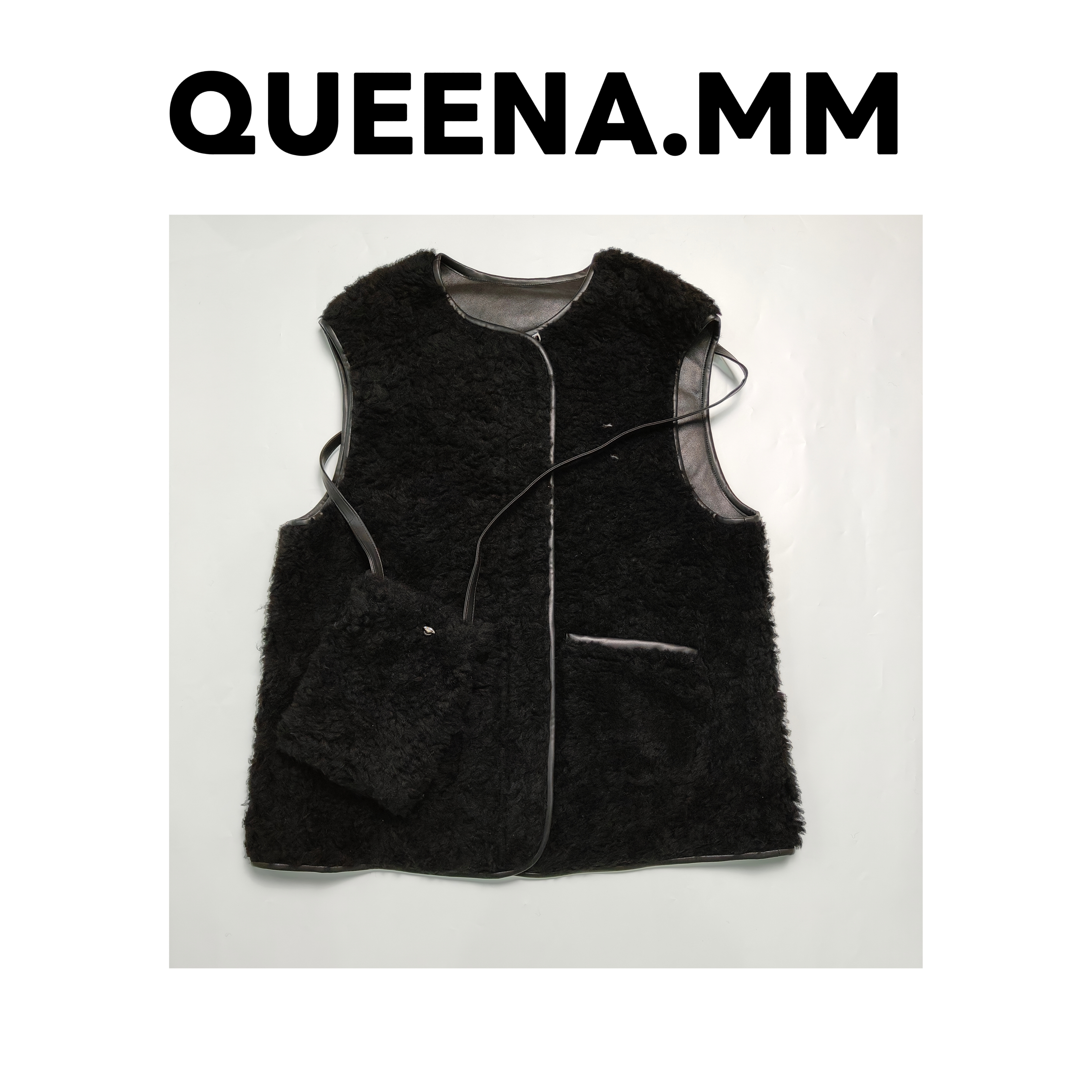 衣长70cm小挎包全羊毛皮毛一体拉链款马甲纯羊毛