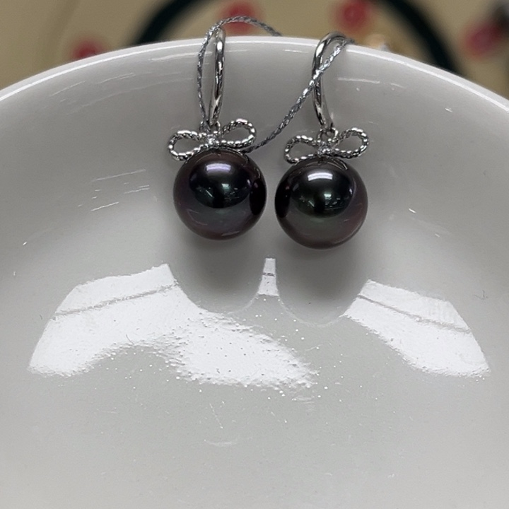 耳饰银S925镶嵌海水珍珠大溪地 9-10mm 108号