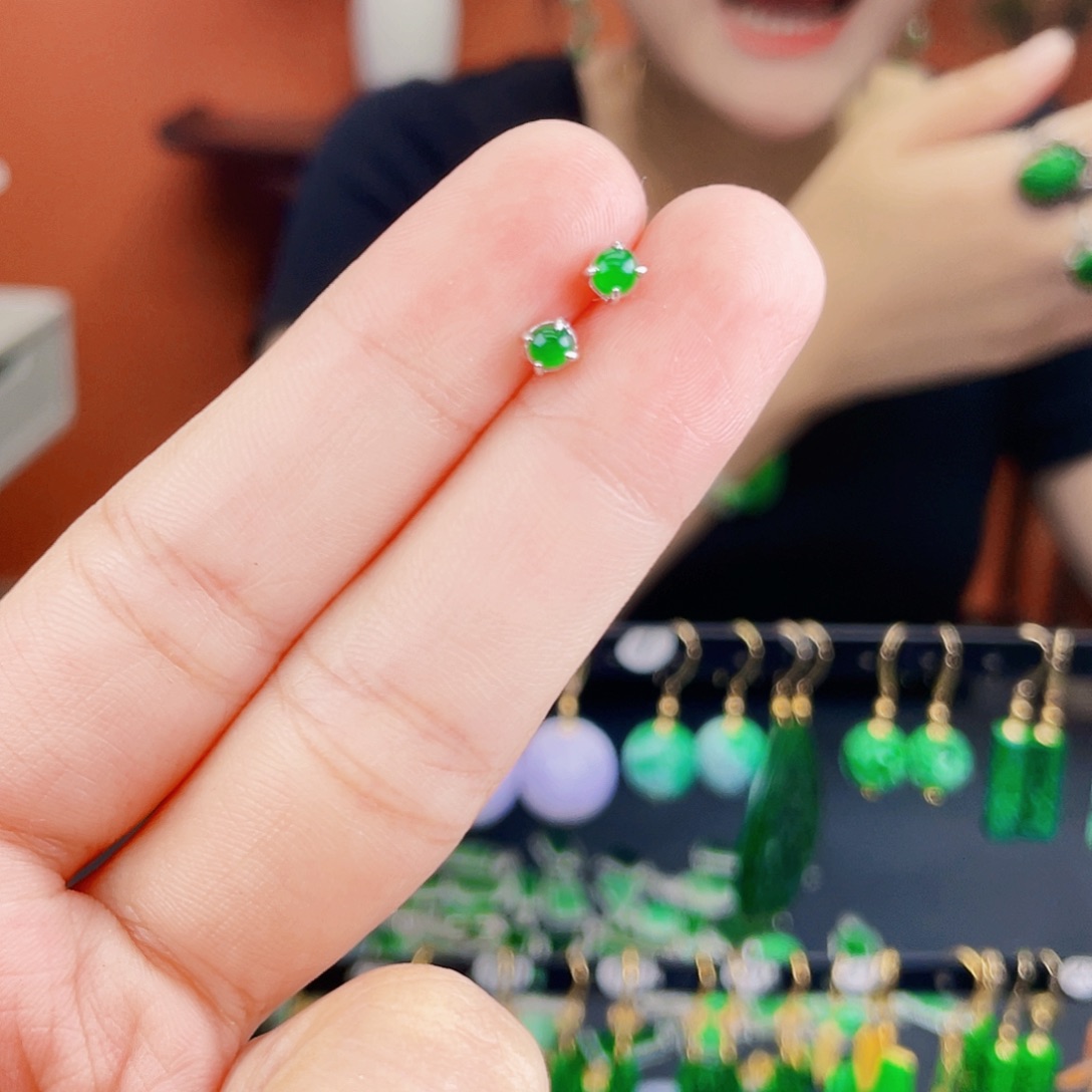 翡翠银S925镶嵌耳饰