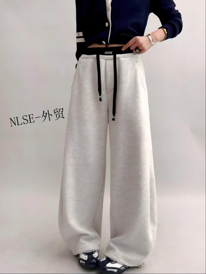NISE外贸--弯刀裤阔腿休闲裤女加绒裤直筒秋冬长裤宽松可收脚显瘦