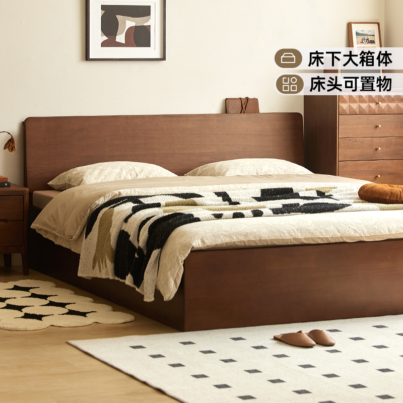 中古风橡胶木储物床1880*2128*820mm--P3013