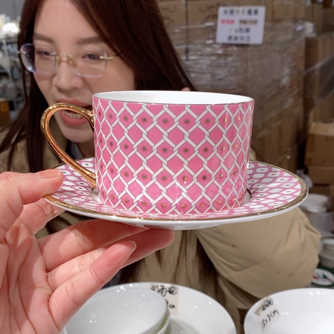 瓷鹅黄原单咖啡杯碟一套250ml微瑕