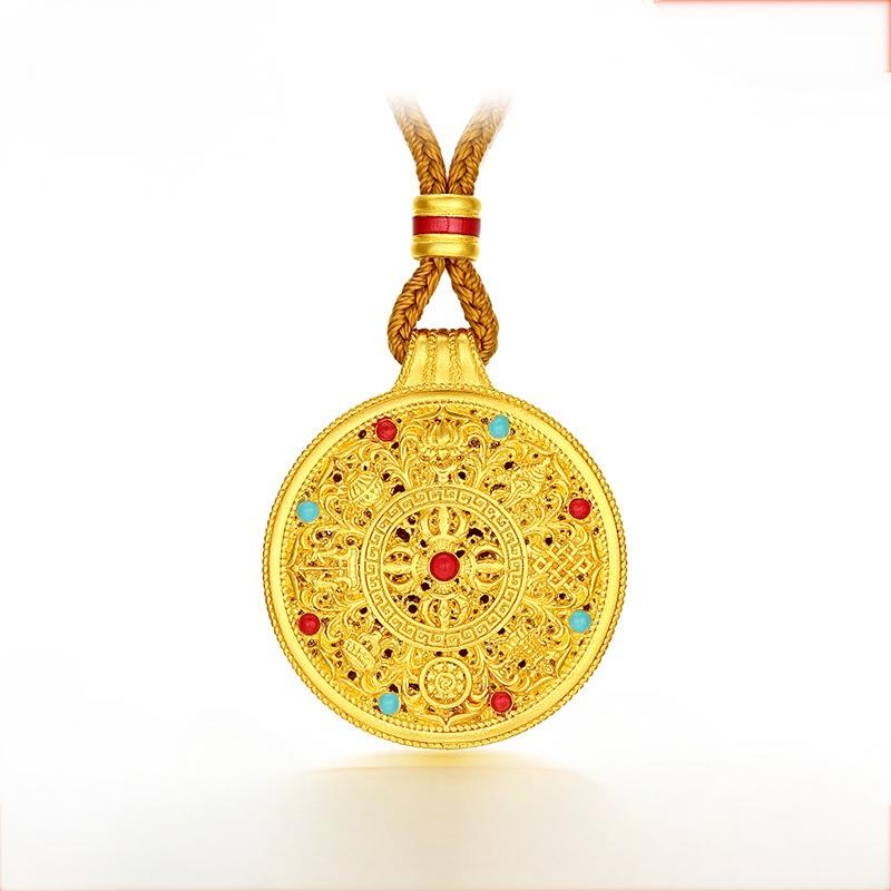 吊坠足银 吊坠足银 圣诞礼物珐琅罗盘八宝罗盘彩花丝莲挂坠吊坠31