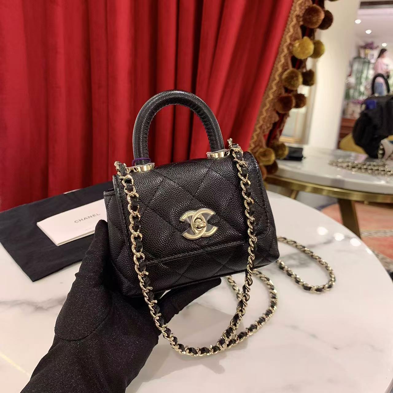 99新 Chanel/香奈儿 24k cocohandle超mini黑牛皮/36181009