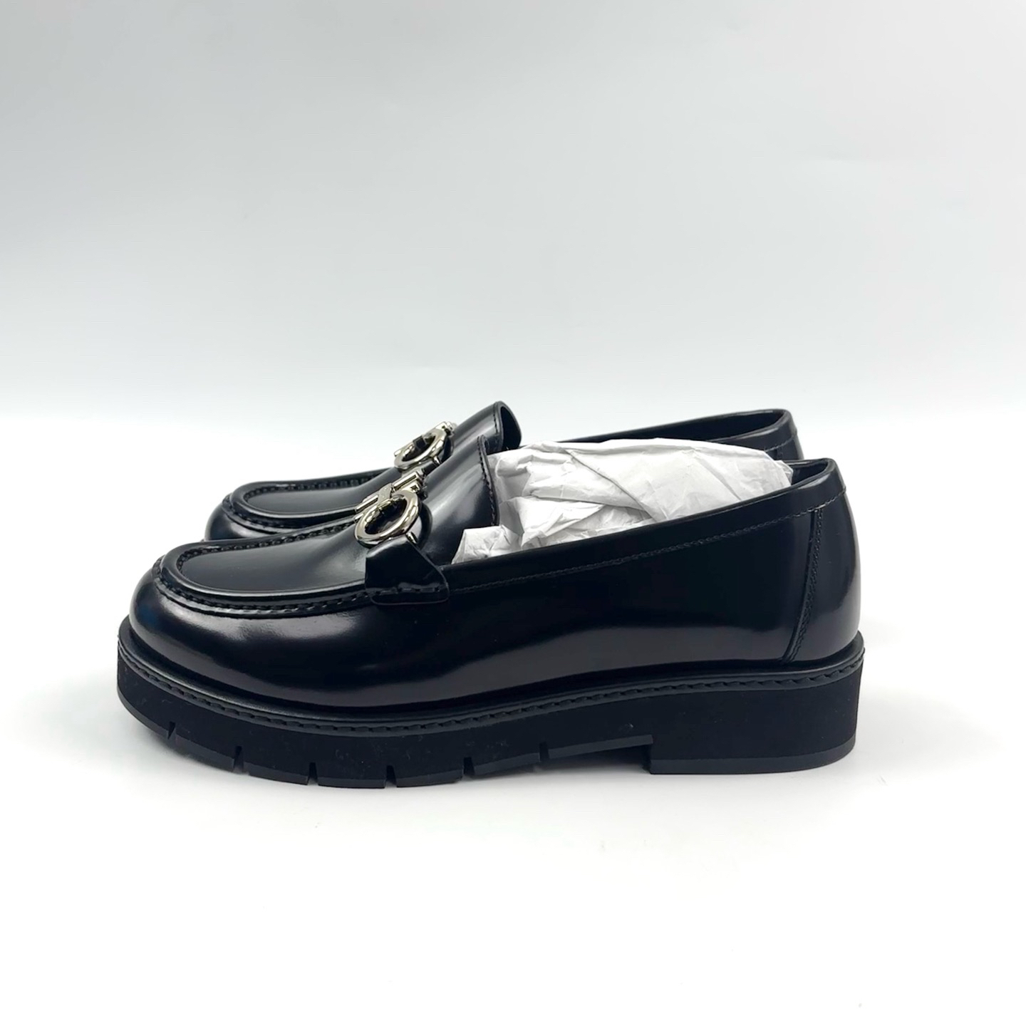 99新 FERRAGAMO/菲拉格慕 38码 菲拉格慕黑色乐福鞋 全新 lm4410
