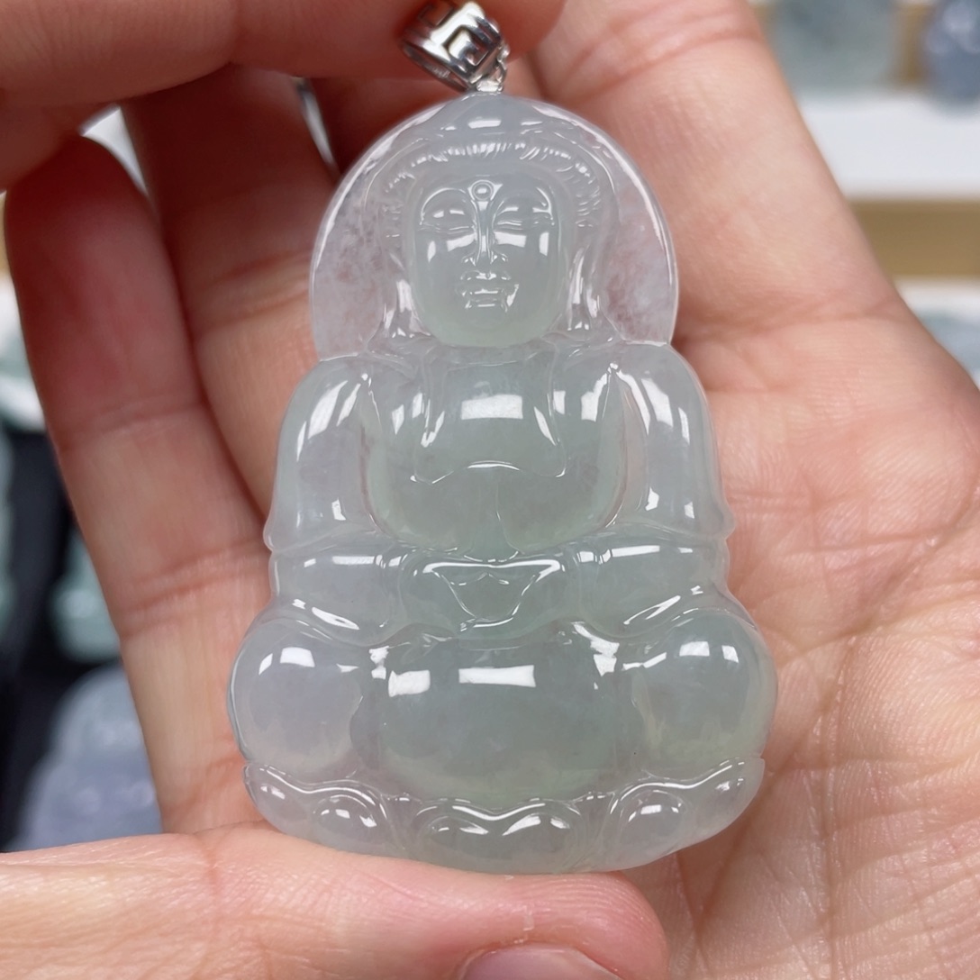 翡翠颈饰未镶嵌天然翡翠A货观音61号