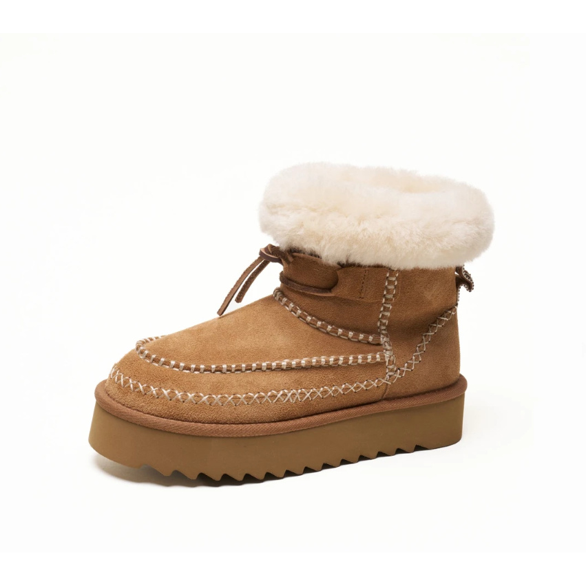 4cm【阿尔派】秋冬桑坡雪地靴牛皮毛一体V口/平口毛毛鞋