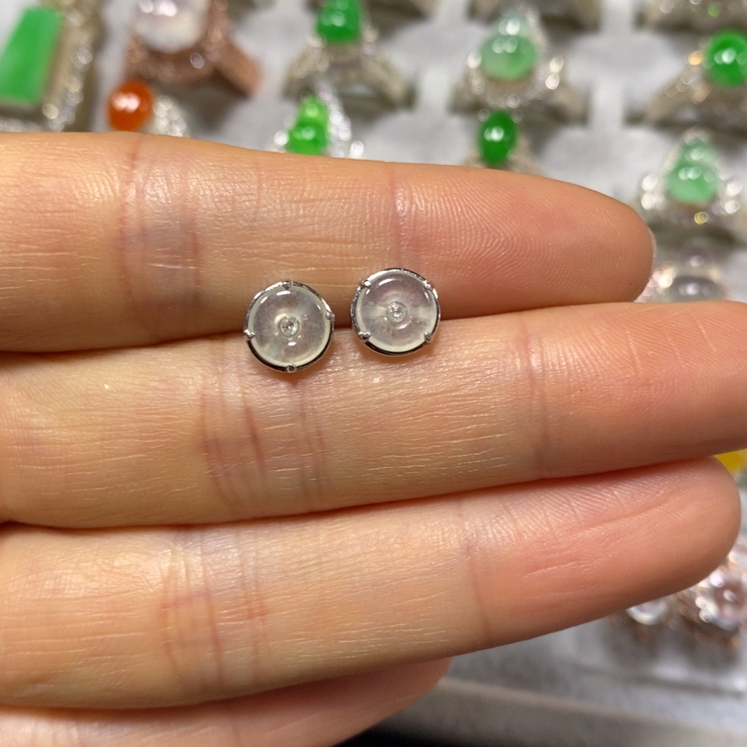 没***。翡翠银S925镶嵌耳饰耳钉