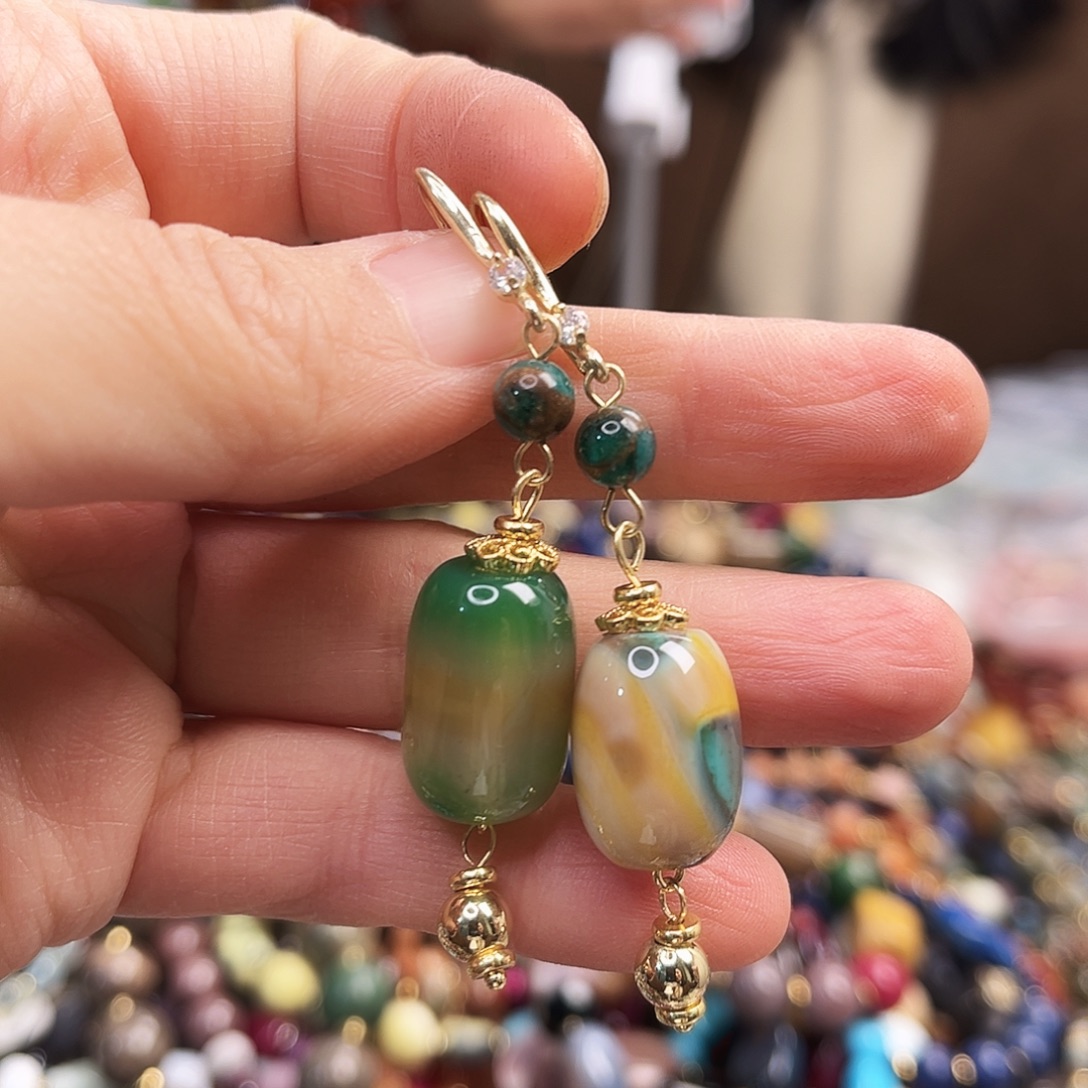 玛瑙/玉髓合金耳钉玛瑙