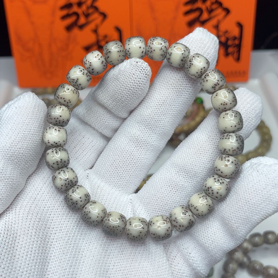 星月菩提手串08。9/8灰冰贯穿通体留白双留白