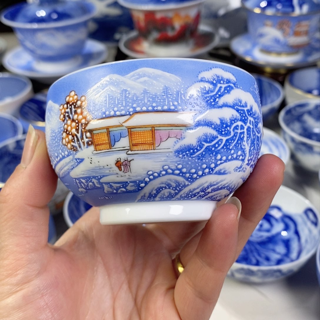 杯粉彩雪景主人杯杯
