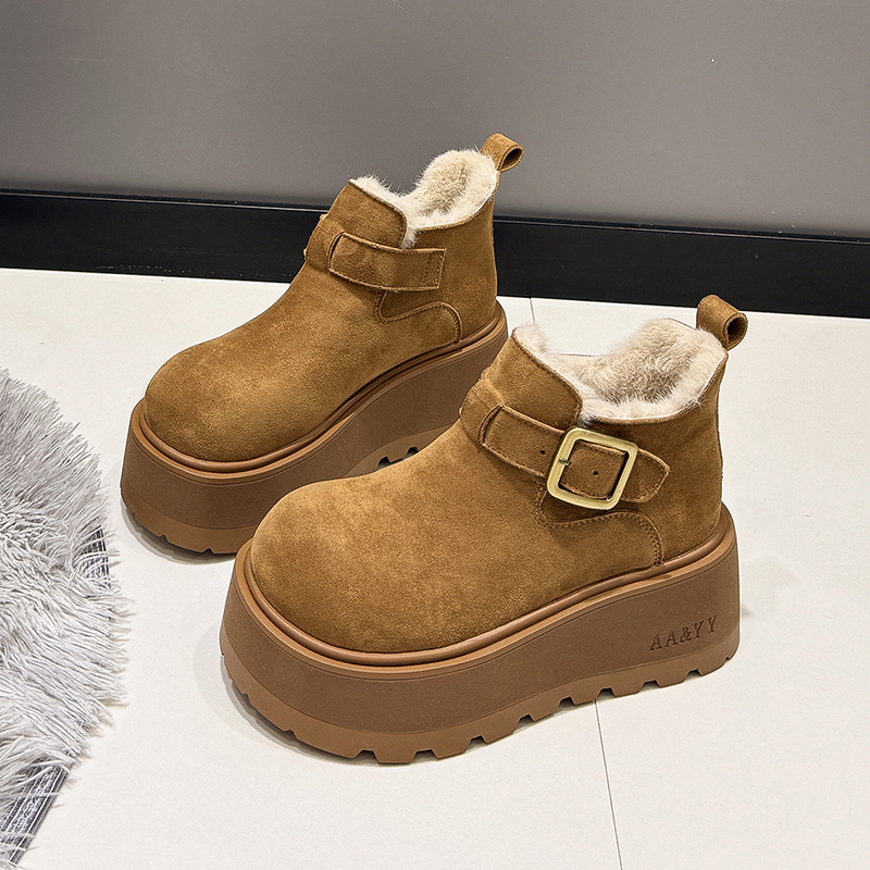 增高厚底女鞋雪地靴女加绒勃肯鞋马丁靴2025新款冬季保暖棉鞋短靴