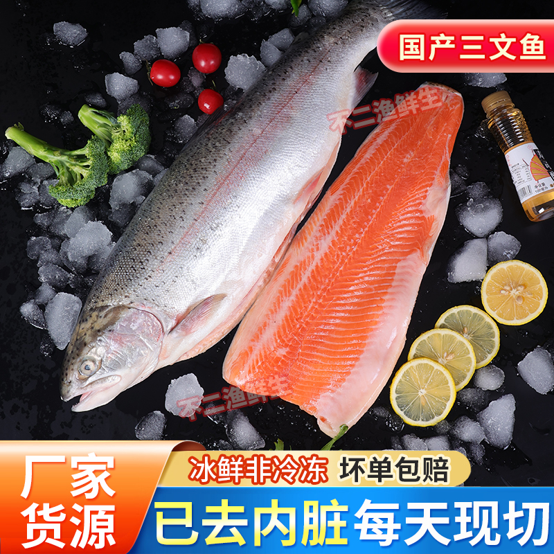 国产新疆三文鱼整条6斤去内脏顺丰冷链冰鲜发货帮处理
