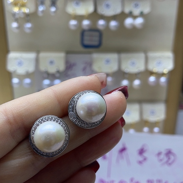淡水珍珠耳饰银S925镶嵌
