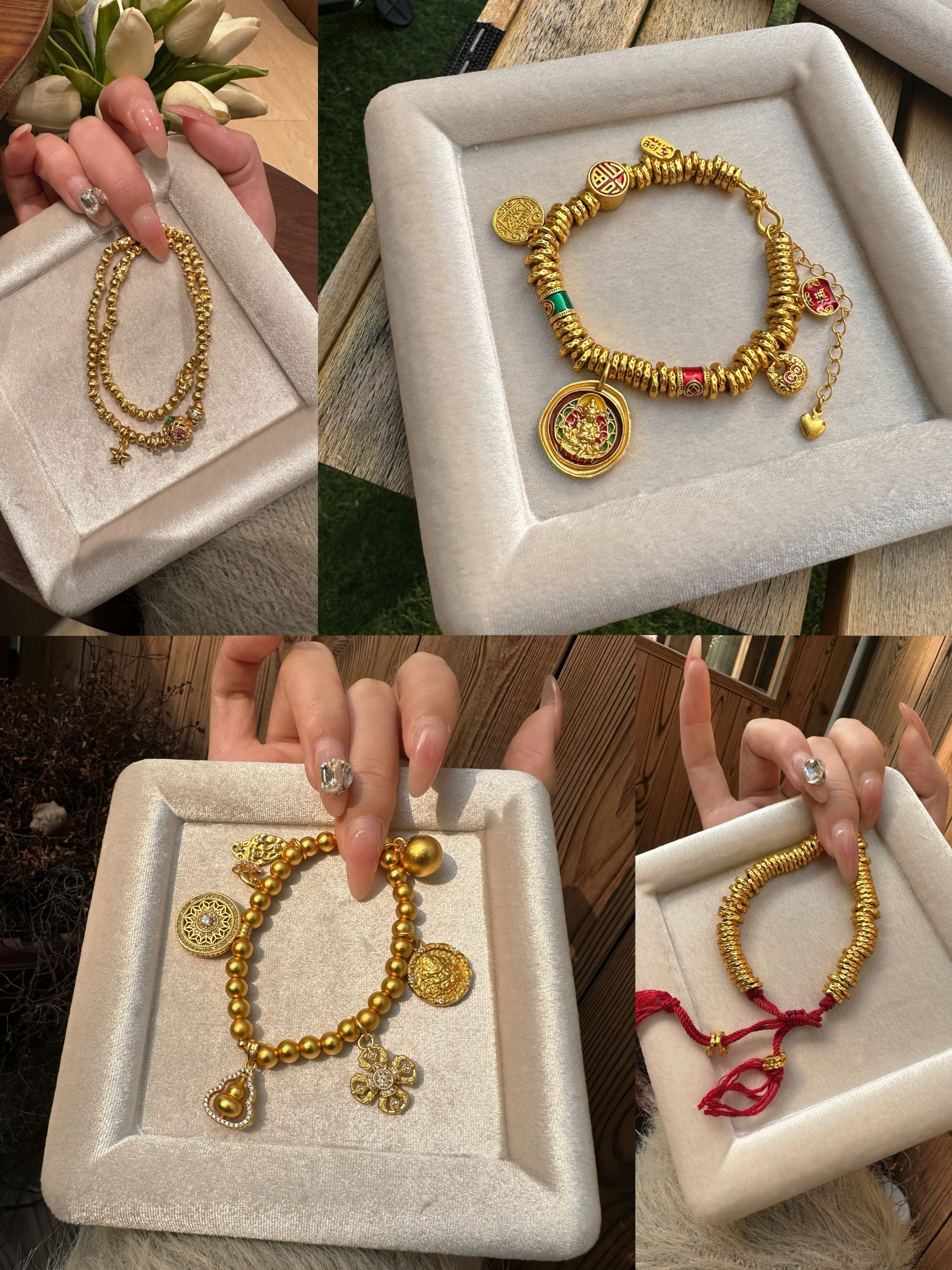 铜合金手链 铜合金手链新中式国风金色轻奢首饰复古手工时尚古法