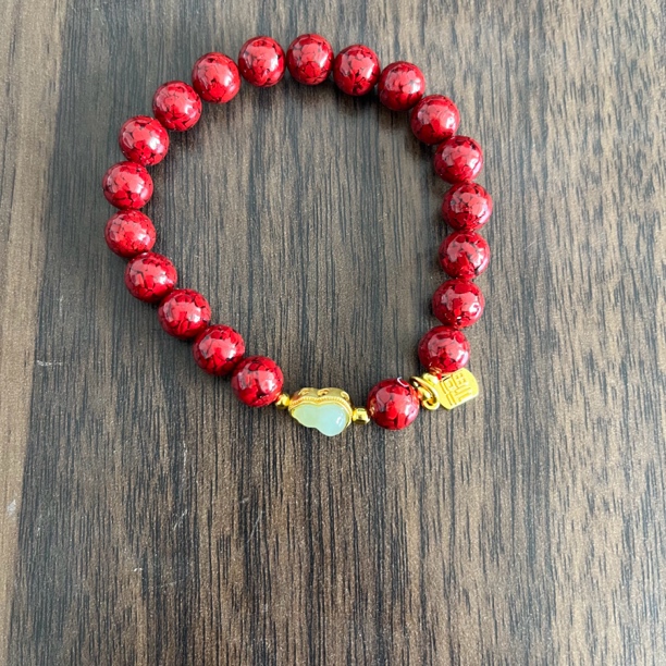 含辰砂工艺品卡8mm晶体砂配绿色葫芦福牌手串