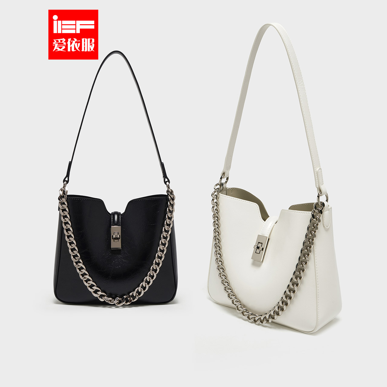 IEF/爱依服女包2025夏季新款成熟气质通勤百搭大容量水桶包流光风