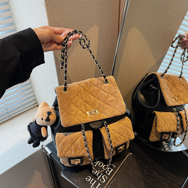 艾米兔女包2025新款潮流菱格链条单肩包通勤复古简约时尚双肩包