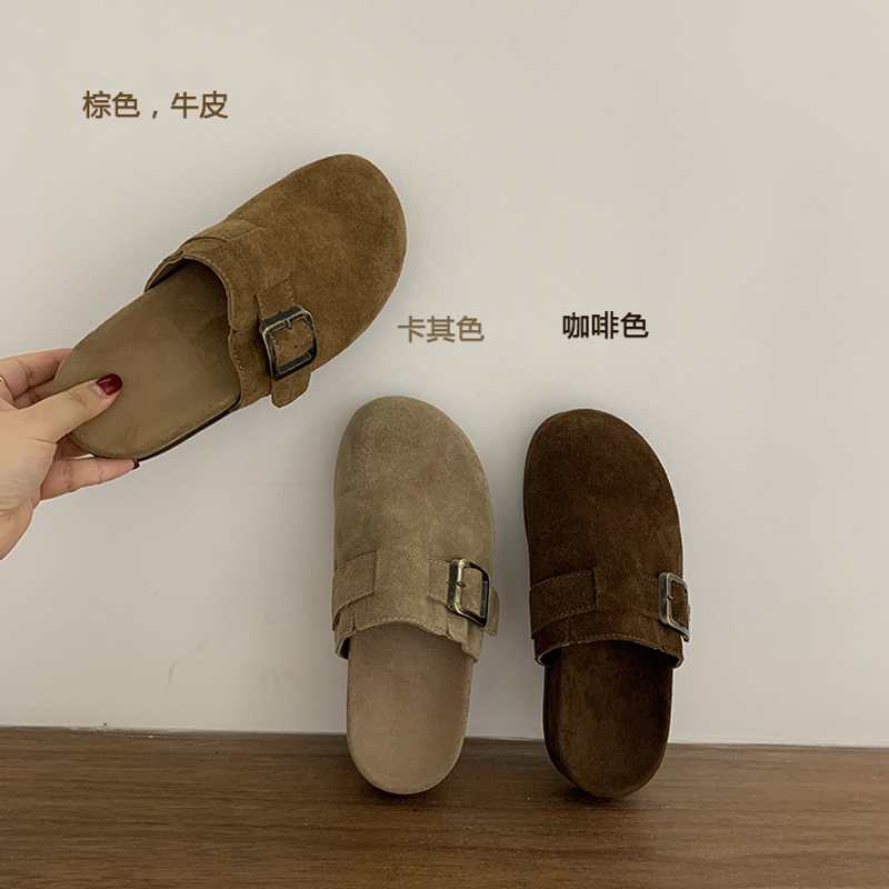 ！复古勃肯鞋包头半拖鞋女鞋外穿秋冬厚底懒人一脚蹬单鞋1