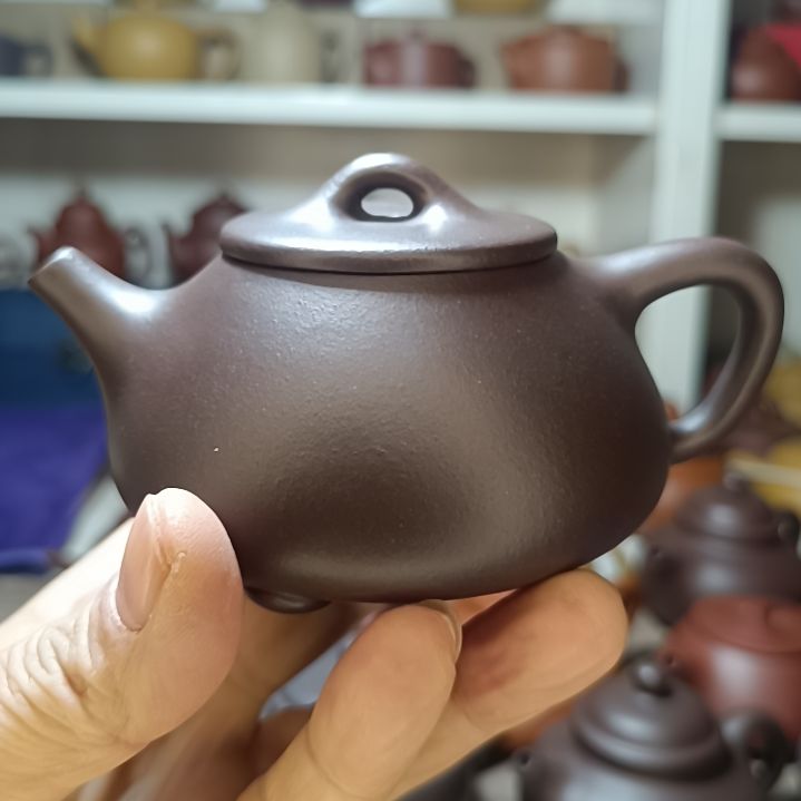 茶壶紫砂原矿紫泥平盖石瓢280cc半手工