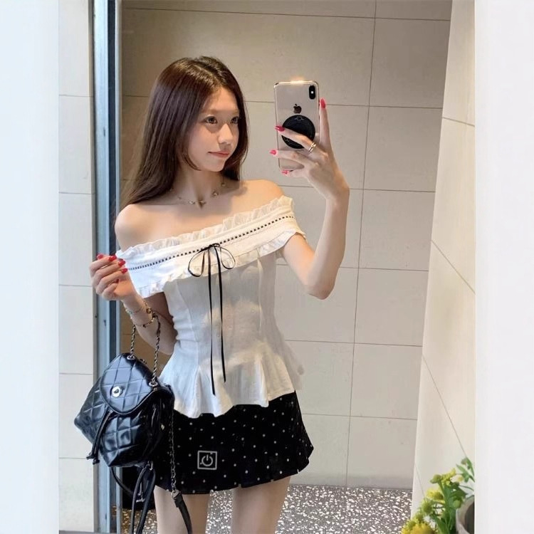 纯欲风辣妹一字肩无袖T恤女夏季2025新款修身显瘦设计感百搭上衣