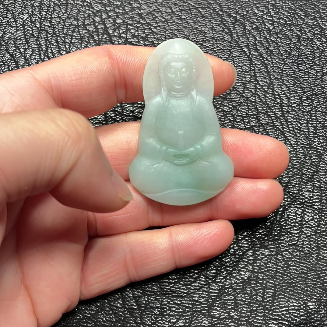 毛货缅甸A货翡翠素衣观音飘绿款式