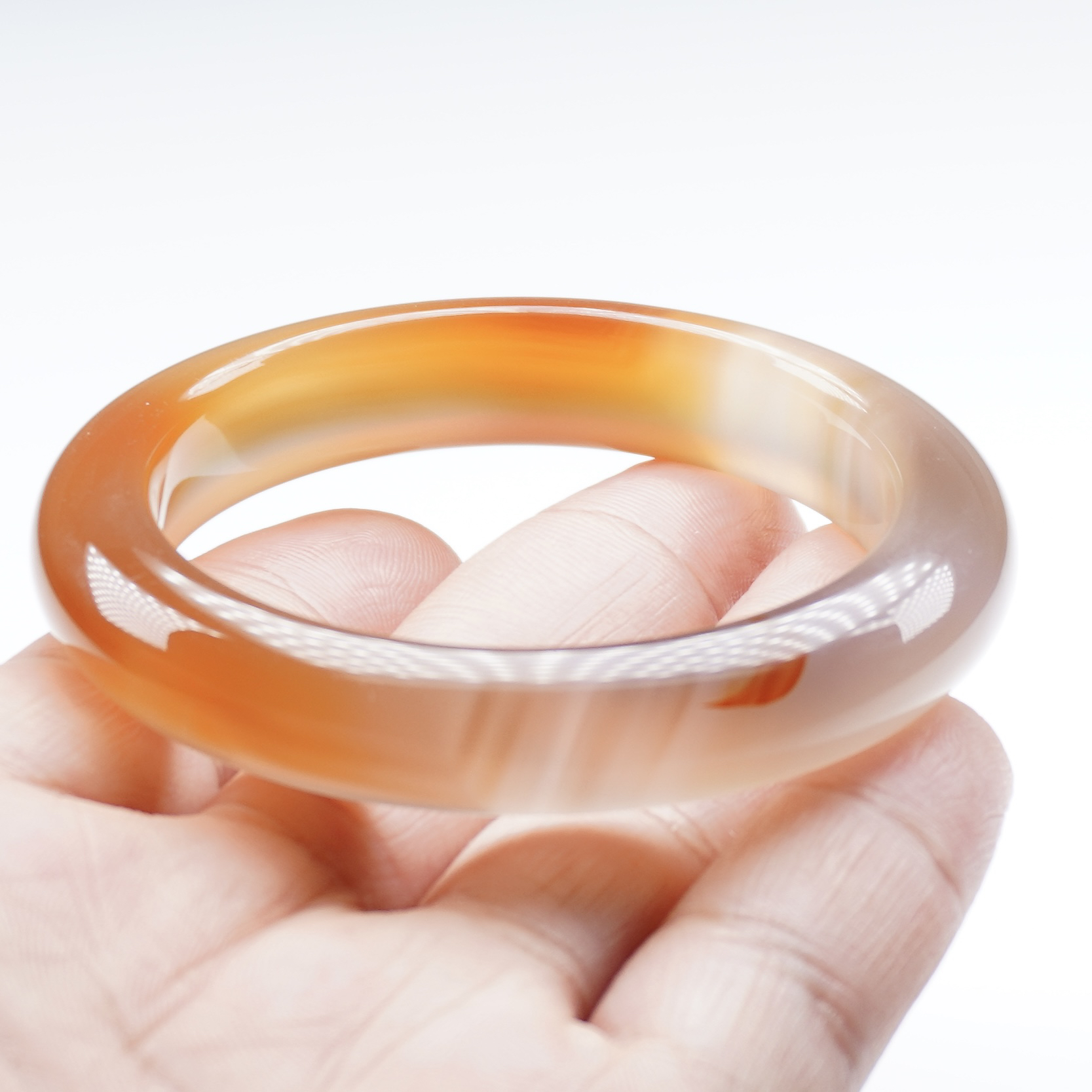 【阳琈珠宝】天然原矿焦糖俏色玛瑙玉石手镯/圈口52/编号420