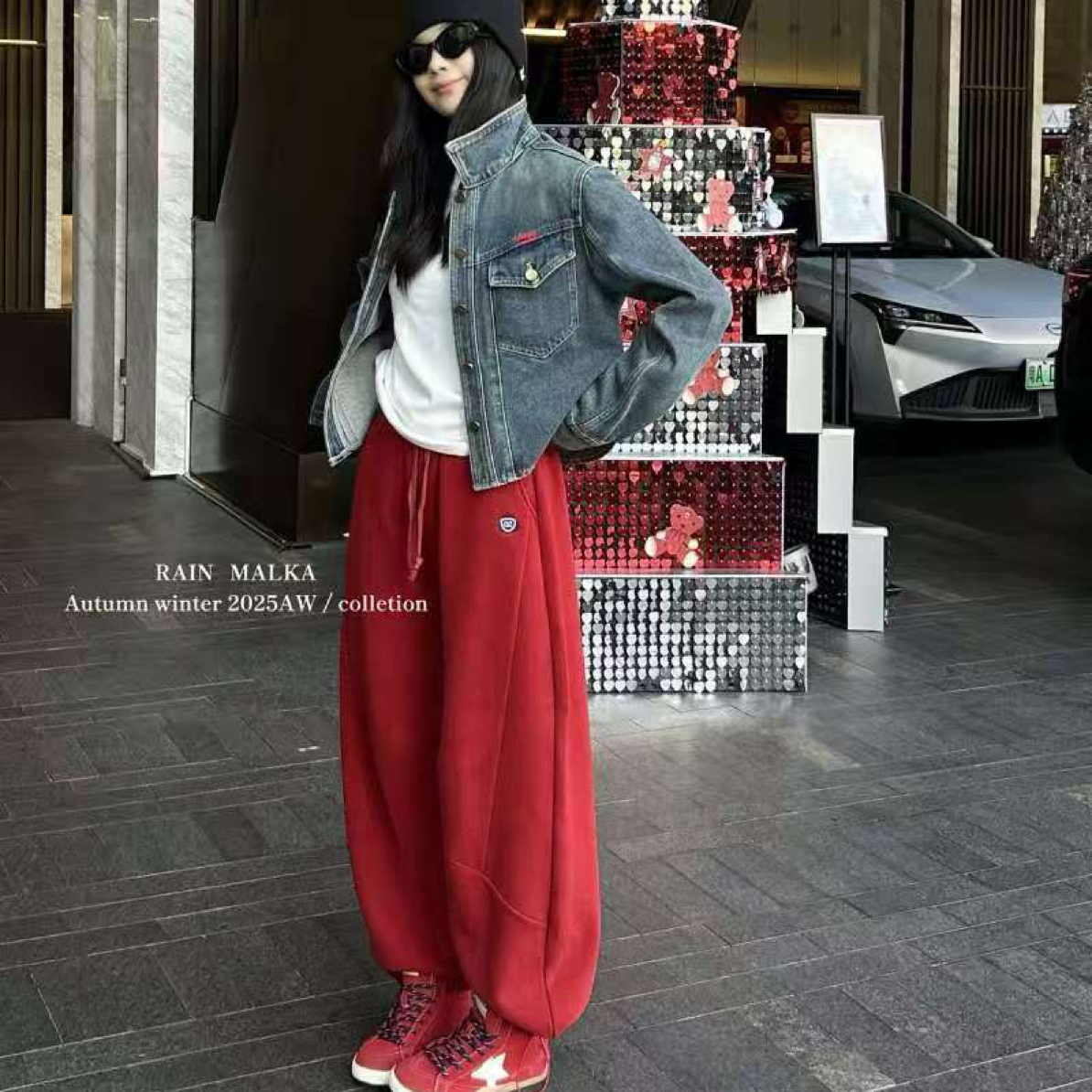 83327冬季刺绣字母加绒加厚卫裤抽绳束脚休闲长裤