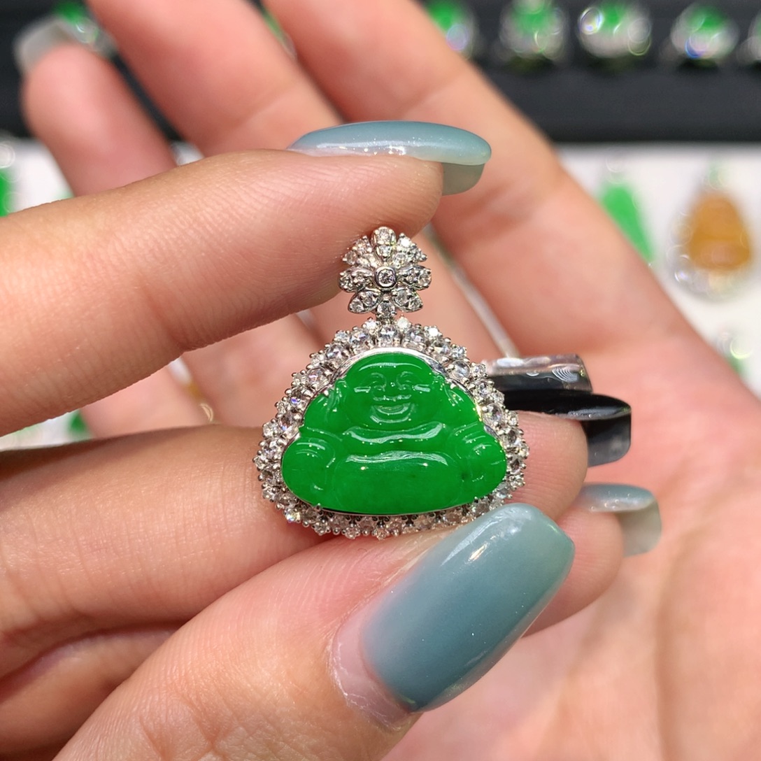 翡翠18K金镶嵌吊坠(不含链)