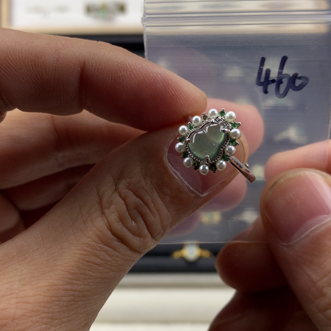 愿***@翡翠银S925镀金镶嵌戒指460