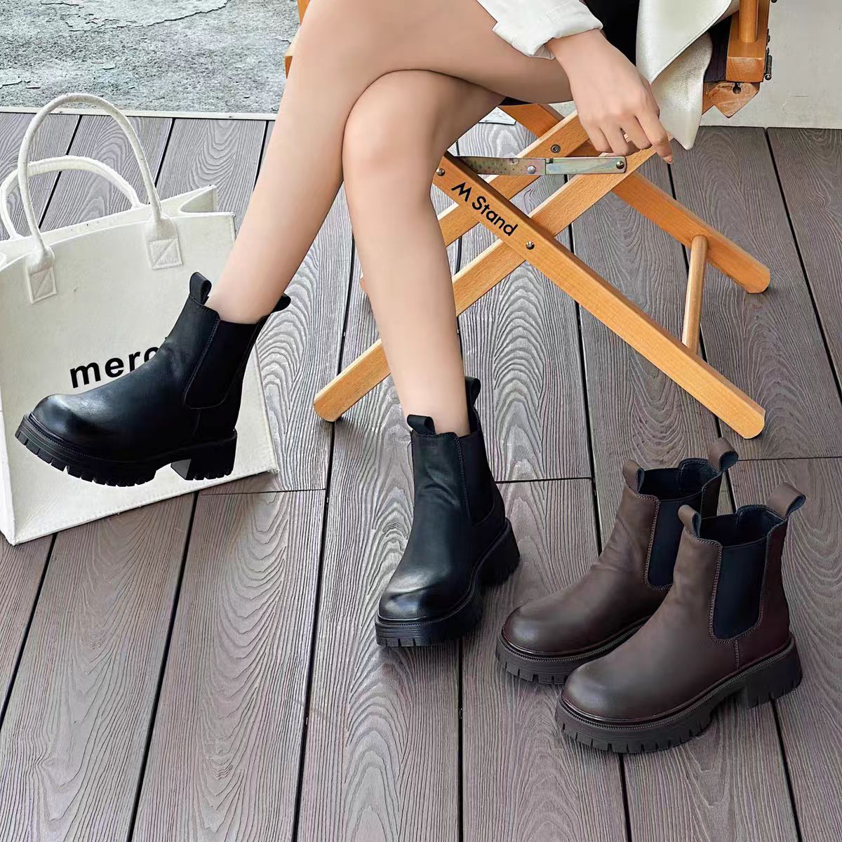 80012 新款时尚厚底法式瘦瘦靴时装短靴四季款