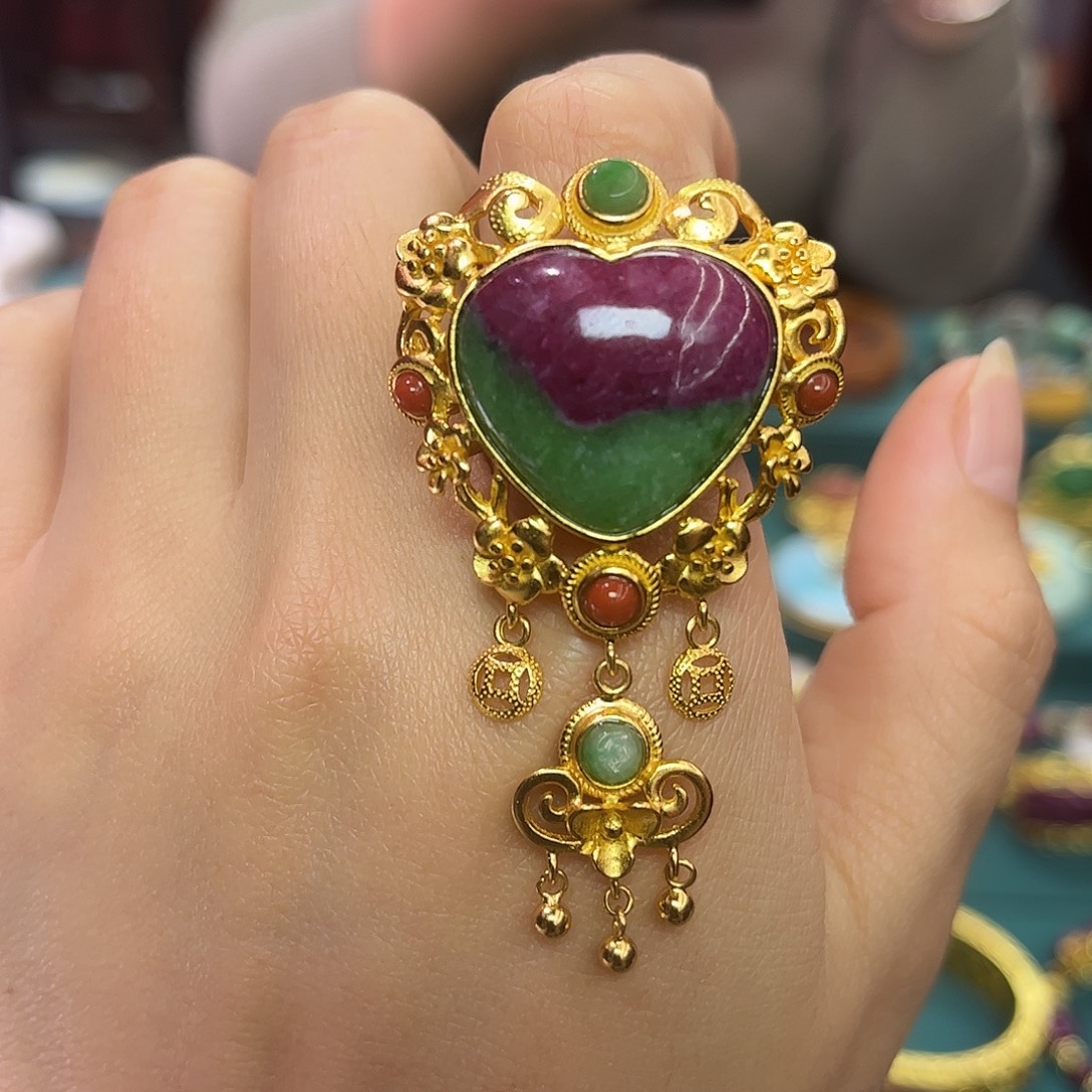 银S925镀金镶嵌红宝石戒指