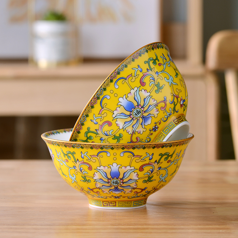 景德镇珐琅彩高温陶瓷碗中式家用餐具米饭碗面汤碗粥碗微波炉碗