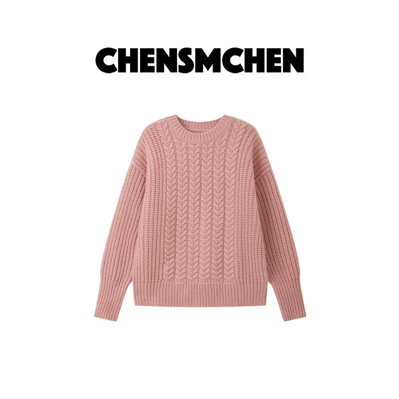 CHENSMCHEN 【水蜜桃】绵羊毛绞花套头衫女软糯时尚毛衣CSM11930JX