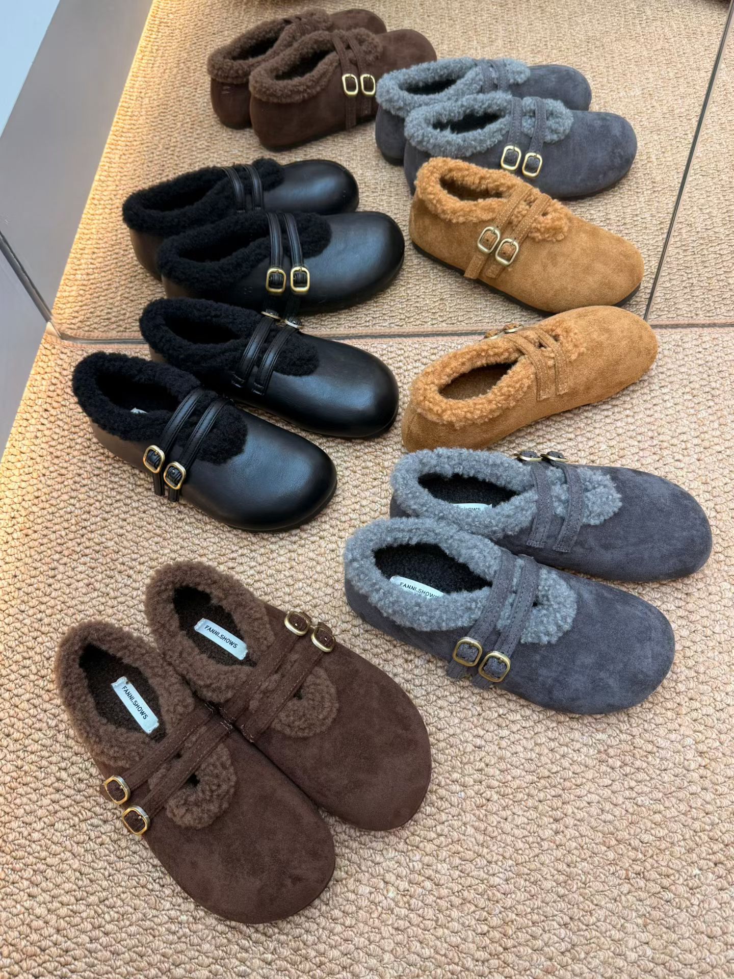 【代莹优选】566双排扣勃肯鞋女加绒新款保暖棉鞋软底玛丽珍鞋8-92