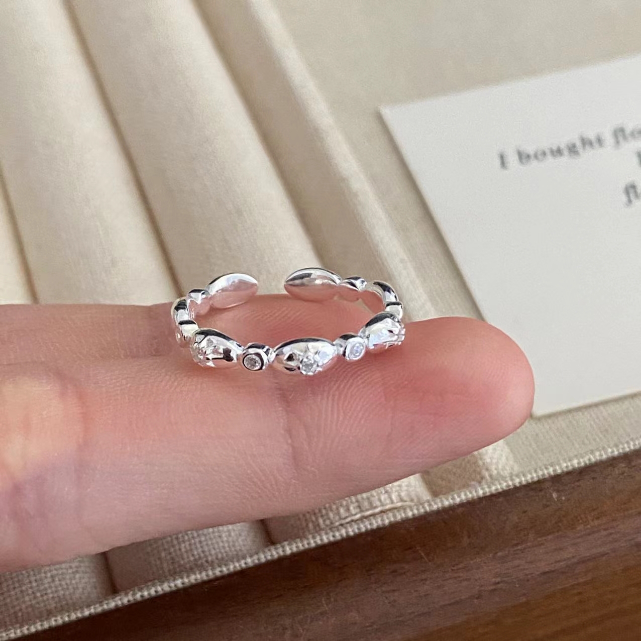 925银合成锆石戒指 日韩时尚百搭简约甜美八芒星ins银戒指11-16#