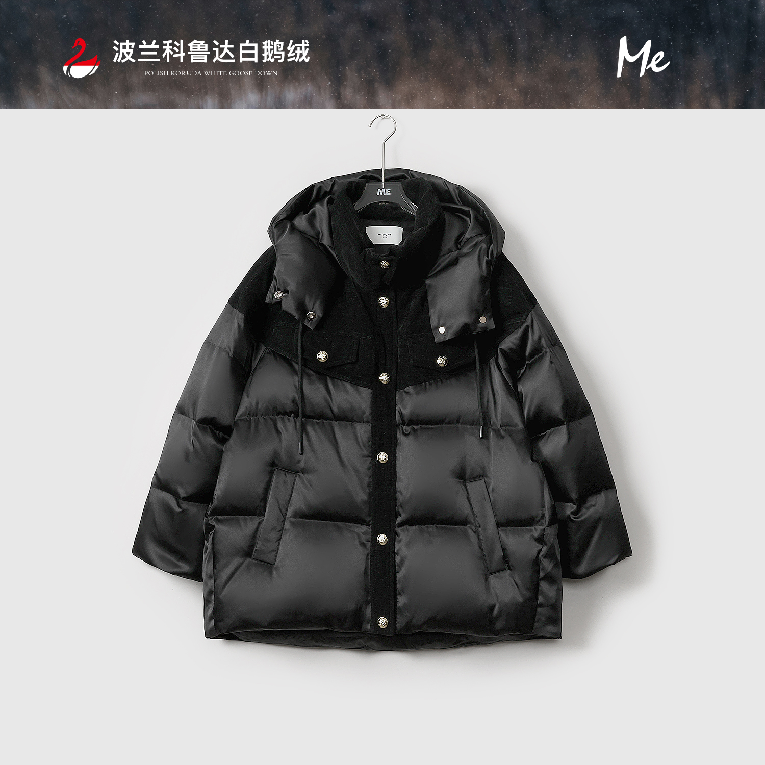 ME【波兰进口科鲁达慕斯黑金一手长】白鹅绒缎面保暖羽绒服MEQA4305
