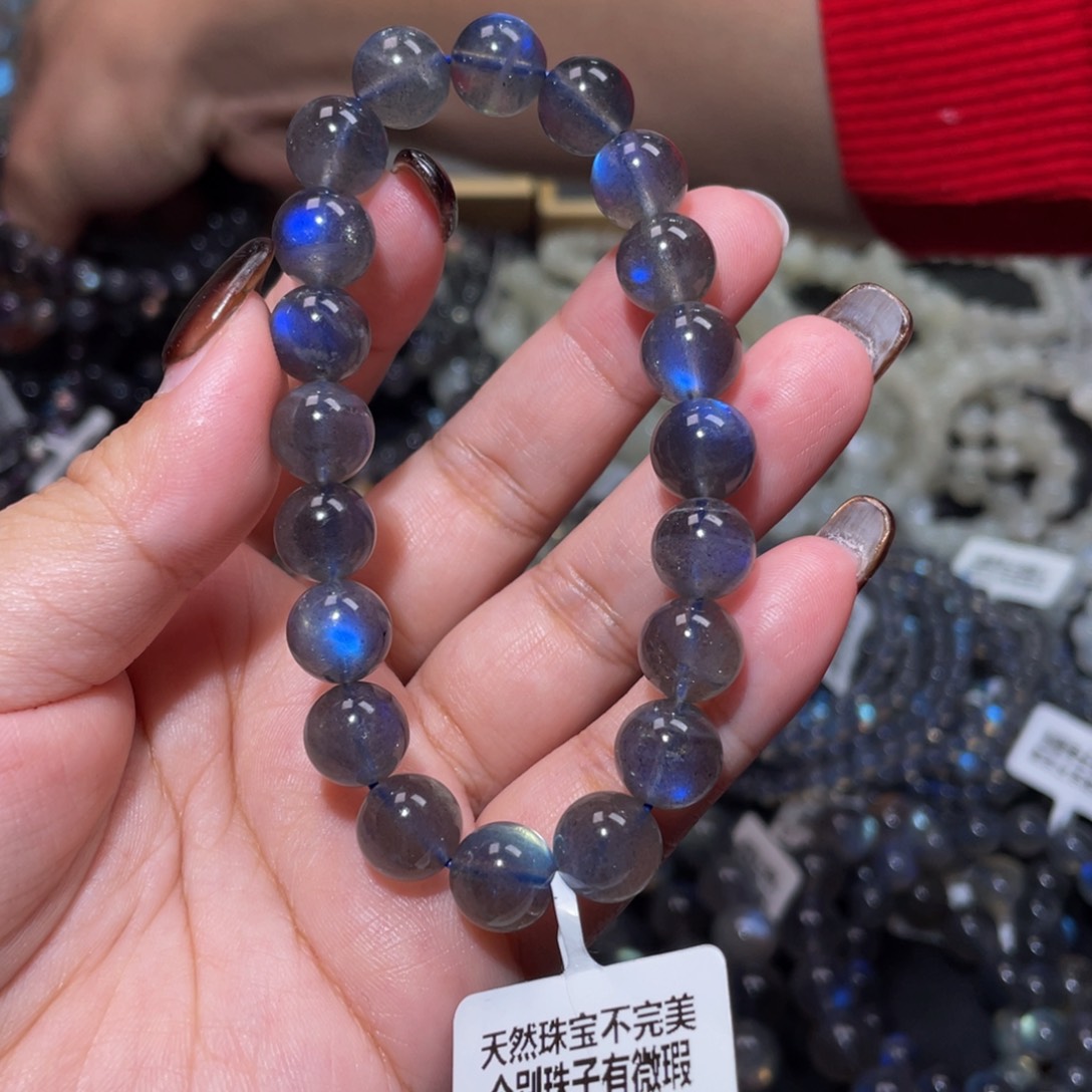 拉长石手链未镶嵌B****n纯蓝光灰月光手链10mm