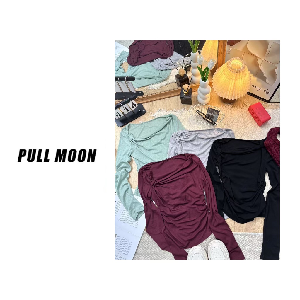 38-133023  法式斜领扭结长袖T恤女修身内搭小众打底衫  TX/1217