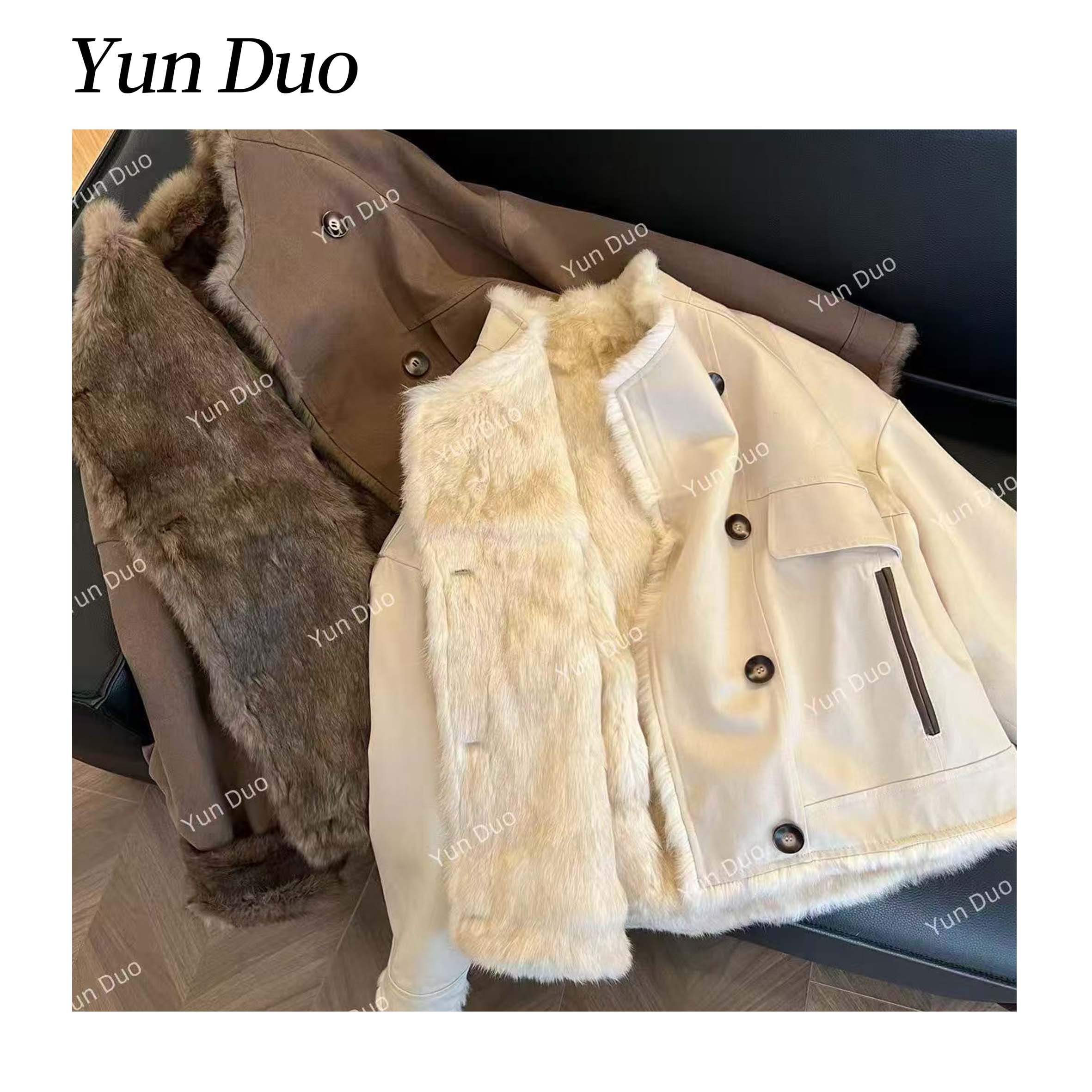 云朵定制【岁岁暖】双面穿兔毛单排扣立领外套LH80