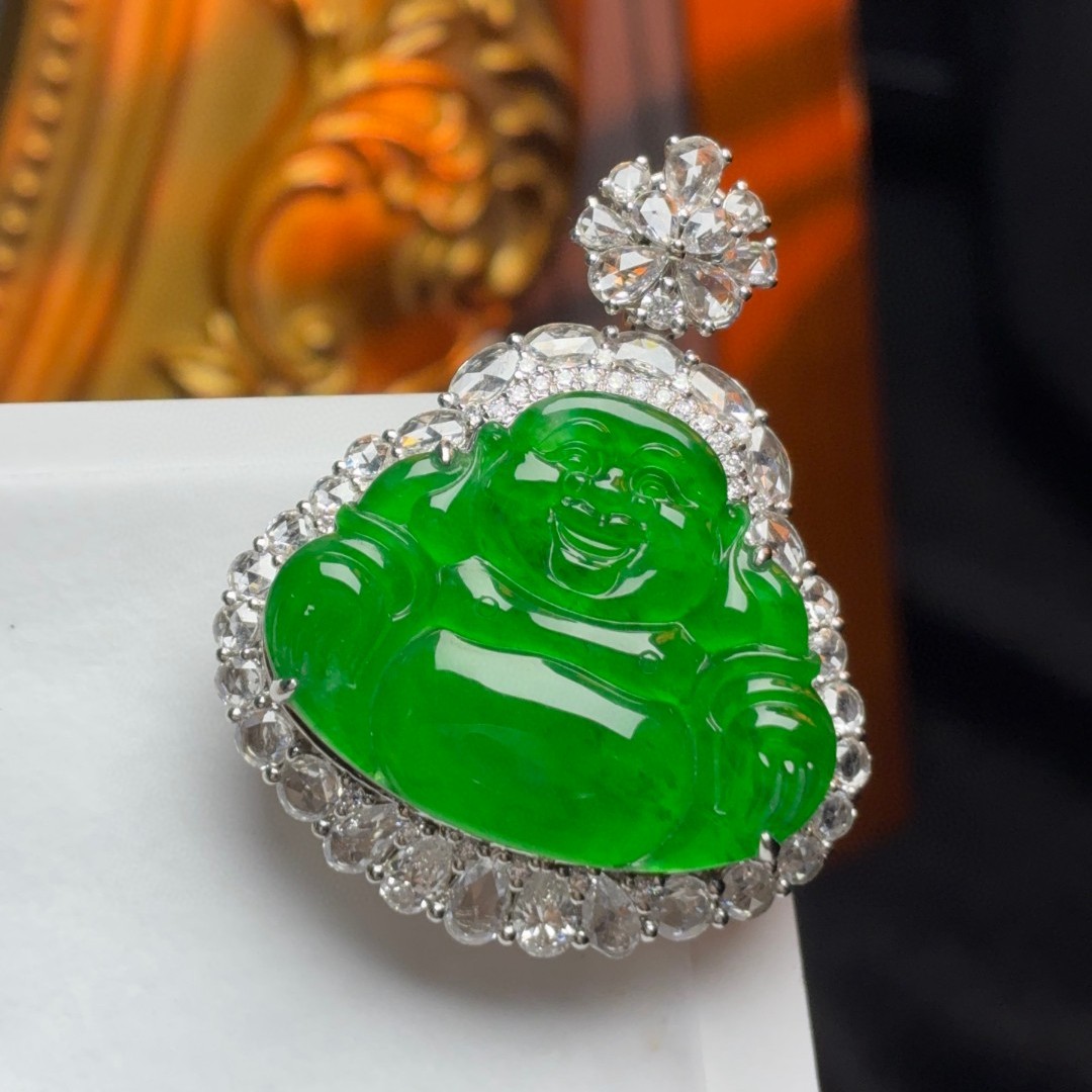 【上品｜佛公】天然A货缅甸翡翠18k金镶嵌