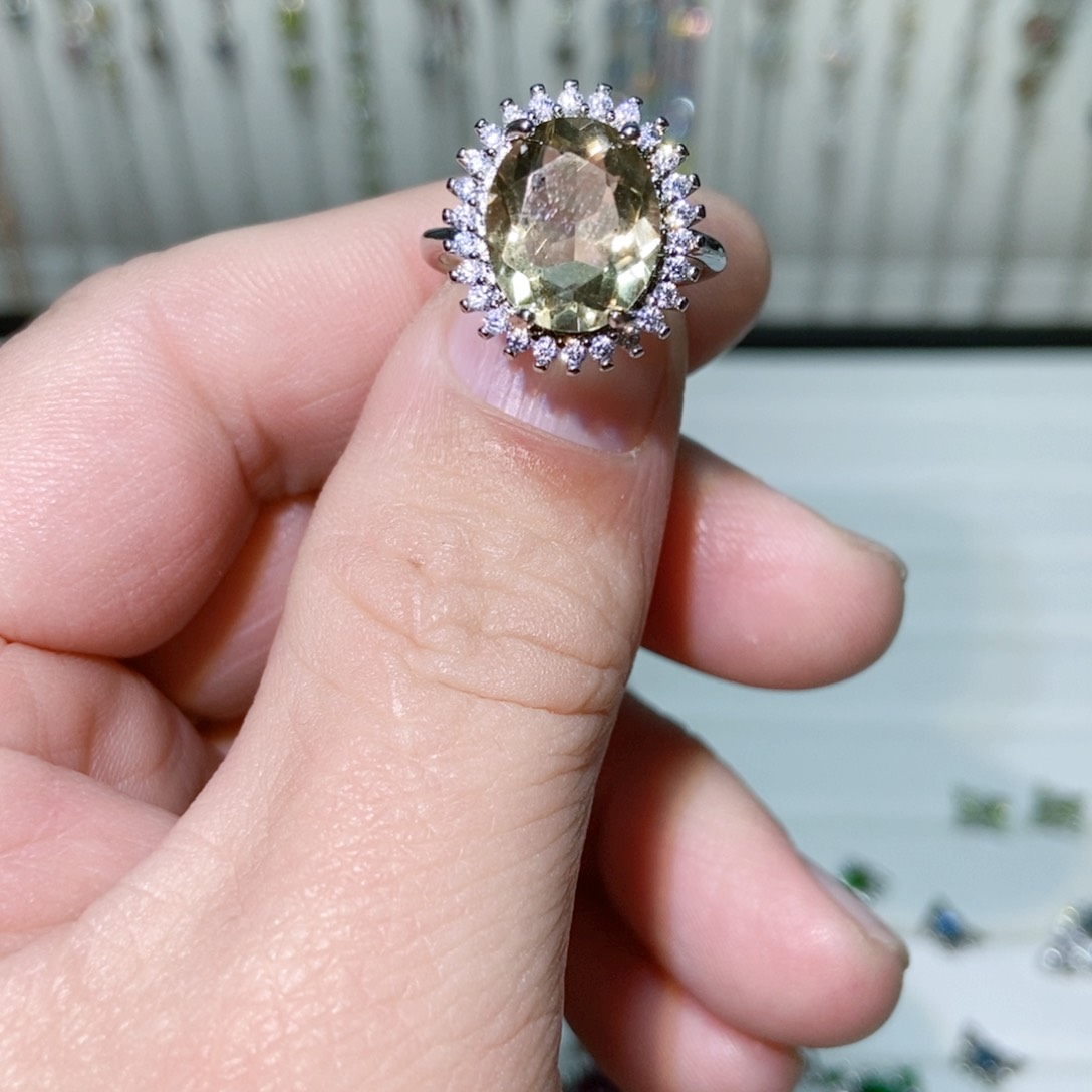 绿水晶戒指银S925镶嵌