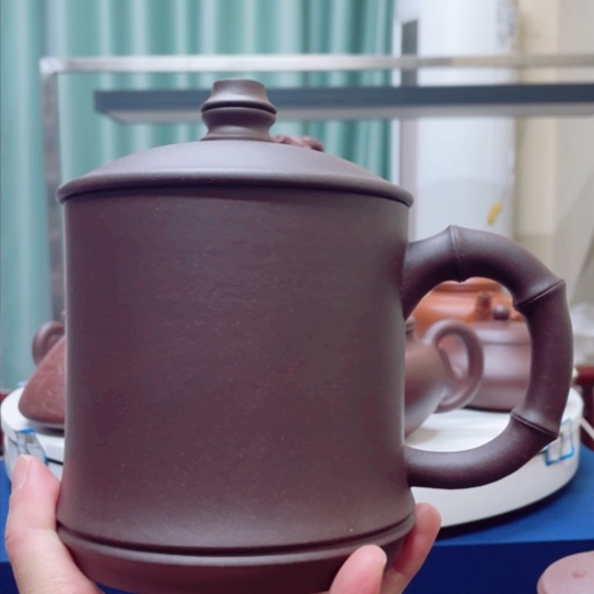 紫砂茶杯老紫泥大容量竹节杯700c c