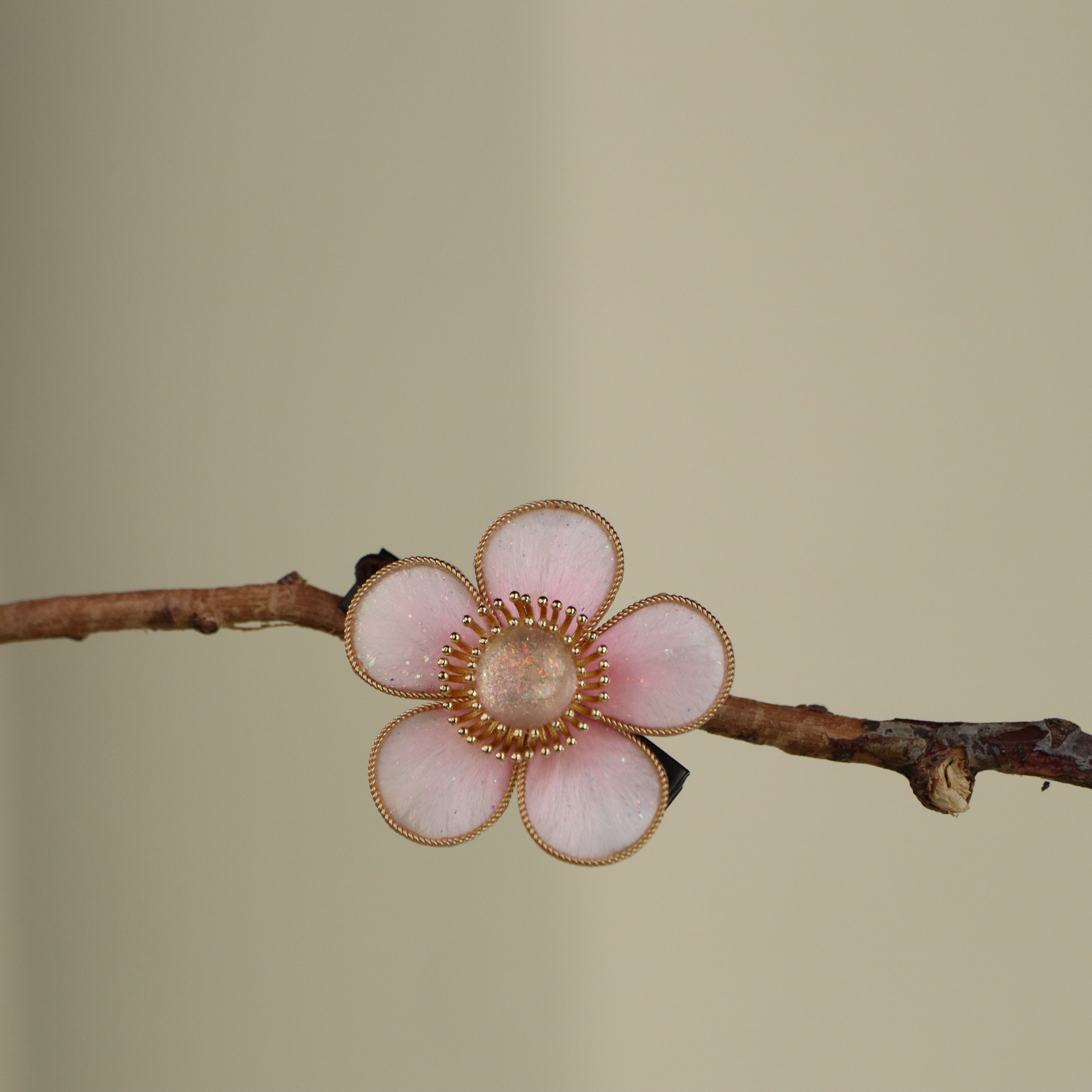 非遗绒花粉色花小发夹-古风可爱日常百搭气质手工制作